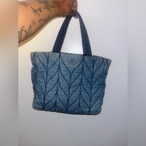 kate spade Quilted Denim Tote in Light Blue with Navy Handles